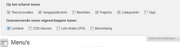 Geavanceerde menu eigenschappen