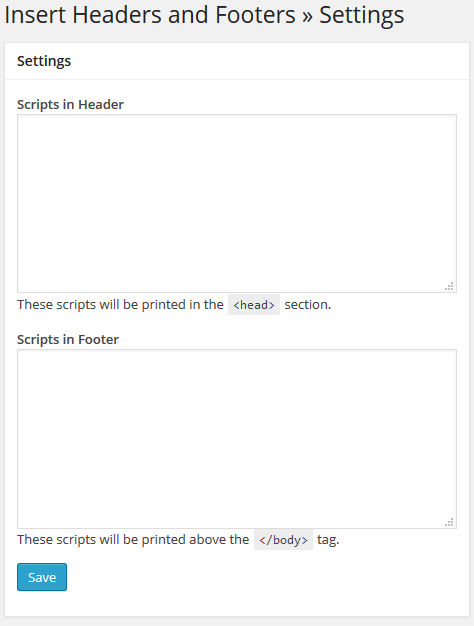 Insert Headers and Footers instelpagina