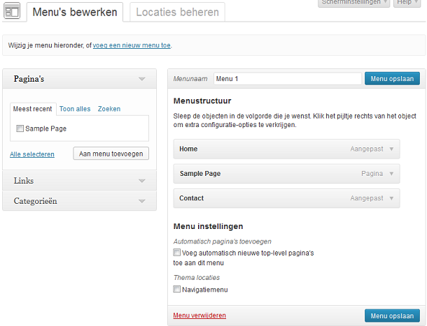 WordPress verbeterde menubeheer
