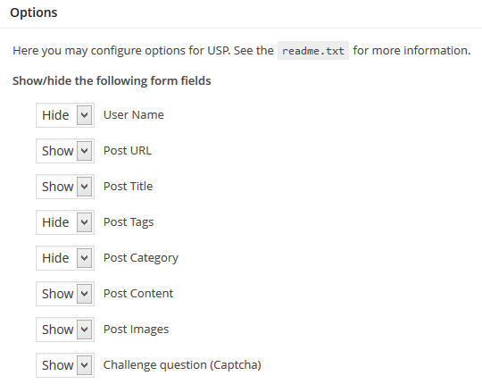 User Submitted Posts opties