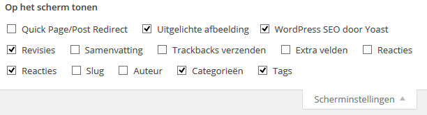 Scherminstellingen berichten en pagina's