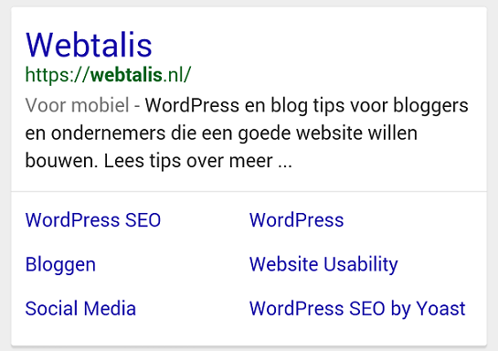 Sitelinks op mobiel apparaat