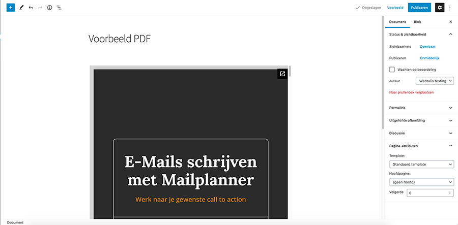 Voorbeeld ingesloten PDF in WordPress