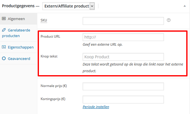 Affiliate URL toevoegen in WooCommerce