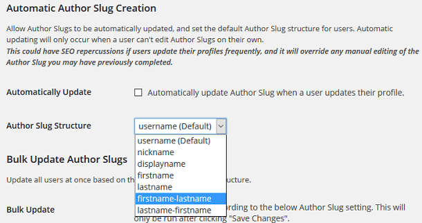 Automatic author slug creation