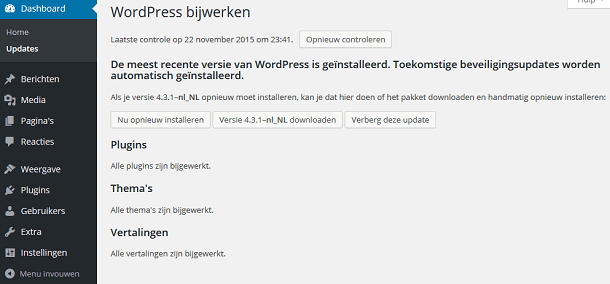 WordPress Dashboard Updates