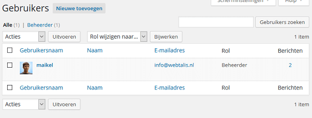 WordPress gebruikersoverzicht