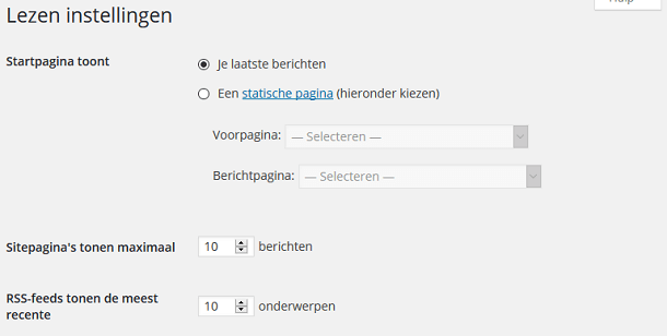 WordPress lezen instellingen