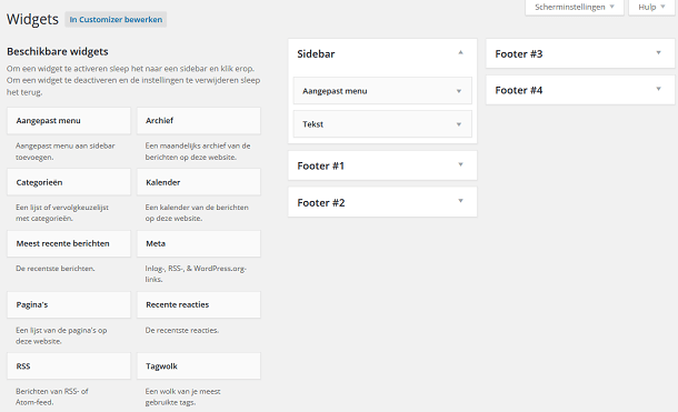 WordPress weergave widgets