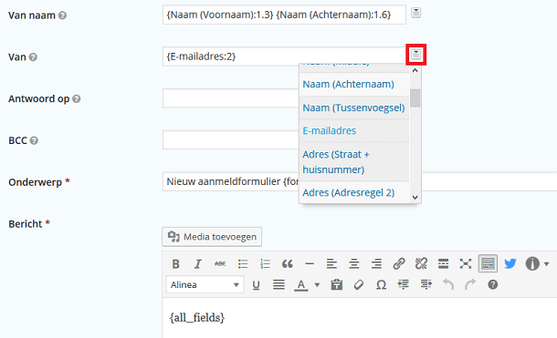 Afzender instellen van een inzending via Gravity Forms