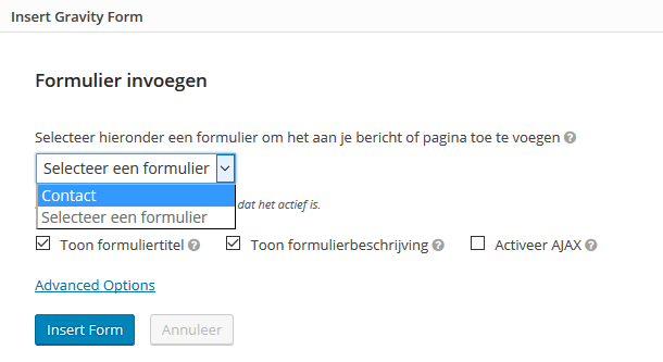 Gravity Forms formulier toevoegen aan een pagina