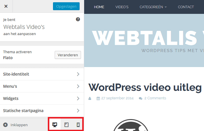 Verschillende devices in de WordPress Customizer