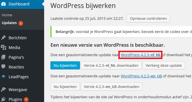 WordPress changelog bekijken