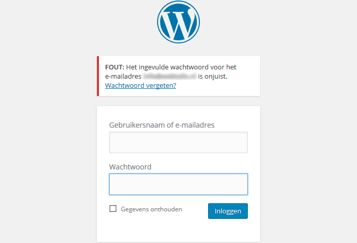 WordPress ingevulde wachtwoord onjuist