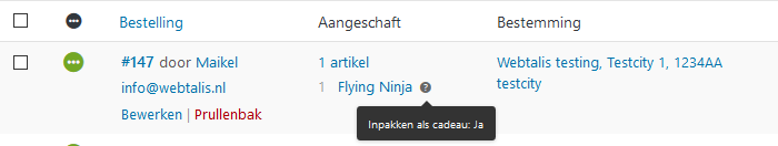 bestellingsoverzicht artikel inpakken