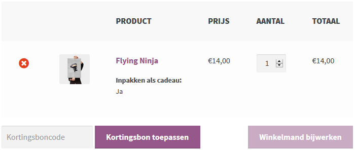 Inpakken als cadeau in winkelmand weergeven