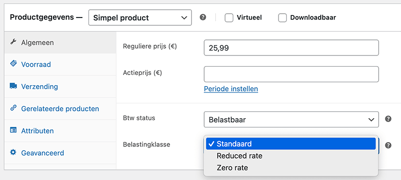 Belastingklasse per product instellen in WooCommerce