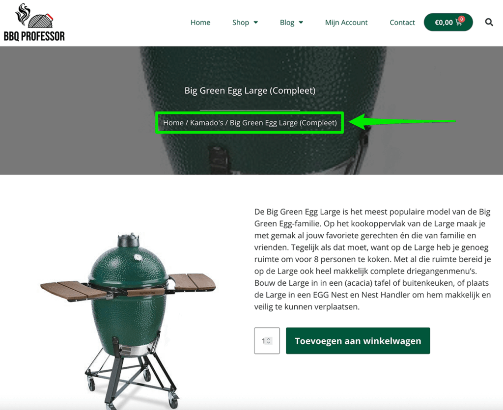Breadcrumbs op een productpagina van een webshop