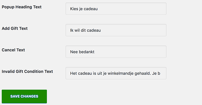 WooCommerce free gift tekst vertalen