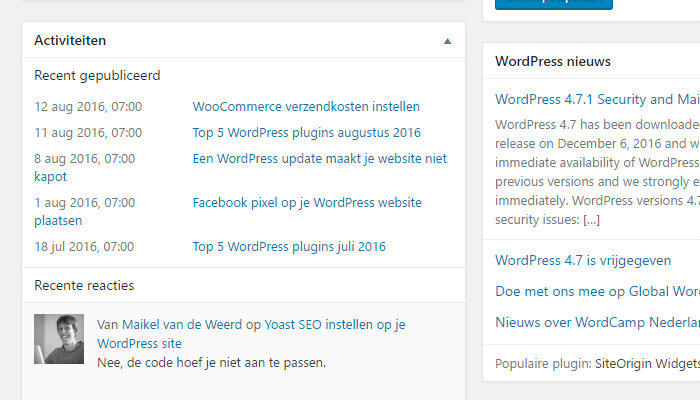 WordPress Dashboard Activiteiten