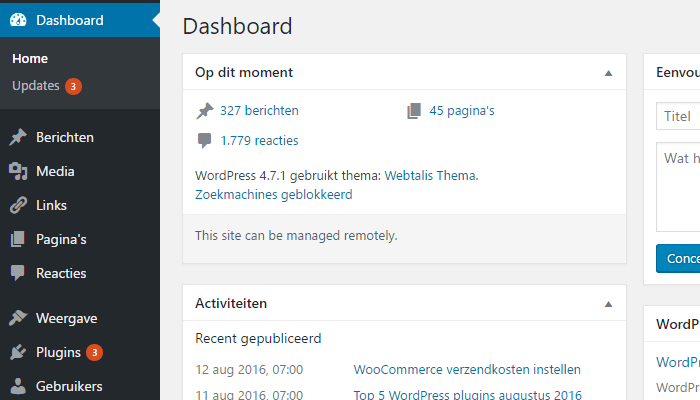 WordPress Dashboard Op Dit Moment