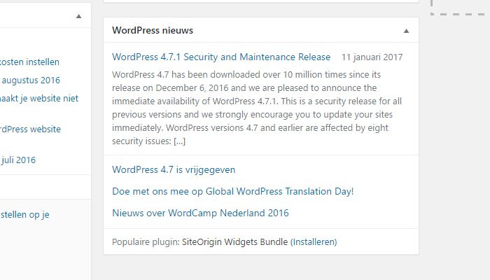 WordPress Dashboard WordPress Nieuws
