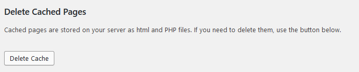 WP Super Cache, delete cache knop