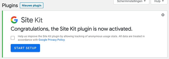 Start setup Google Site Kit