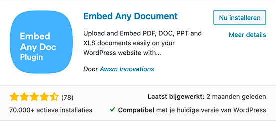 Embed Any document plugin installeren