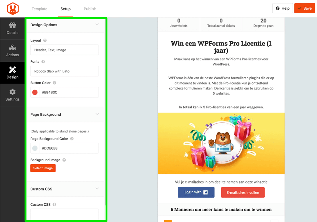 Design opties in RafflePress