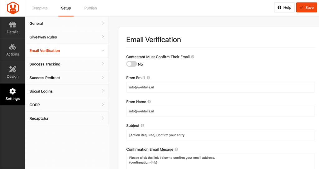 E-mail verificatie om deel te mogen nemen aan de winactie