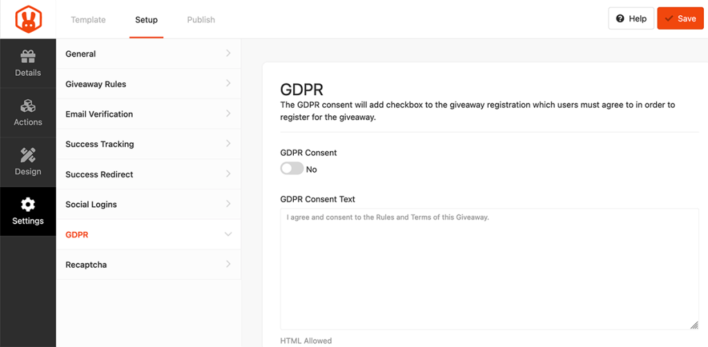 GDPR (AVG) instellingen in RafflePress