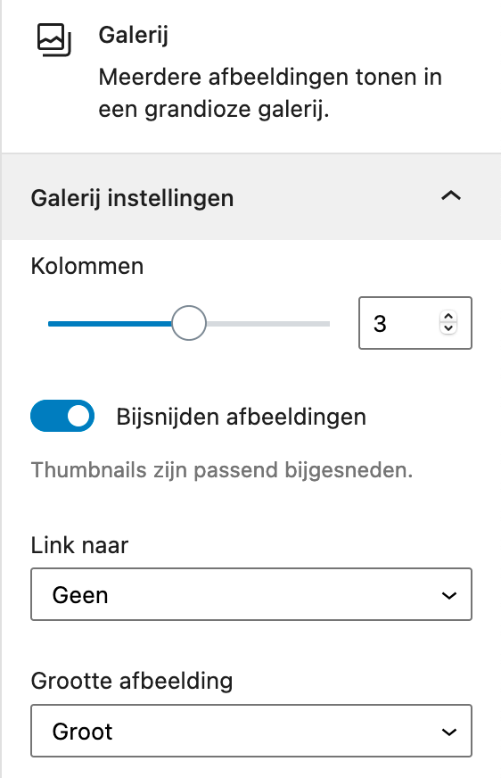 Galerij instellingen