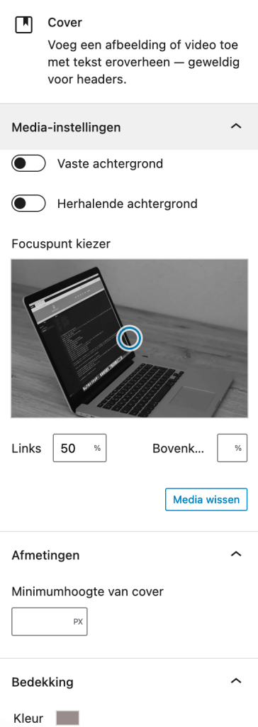 Omslagafbeelding instellingen