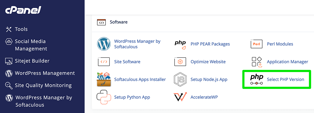 PHP-versie selecteren in cPanel