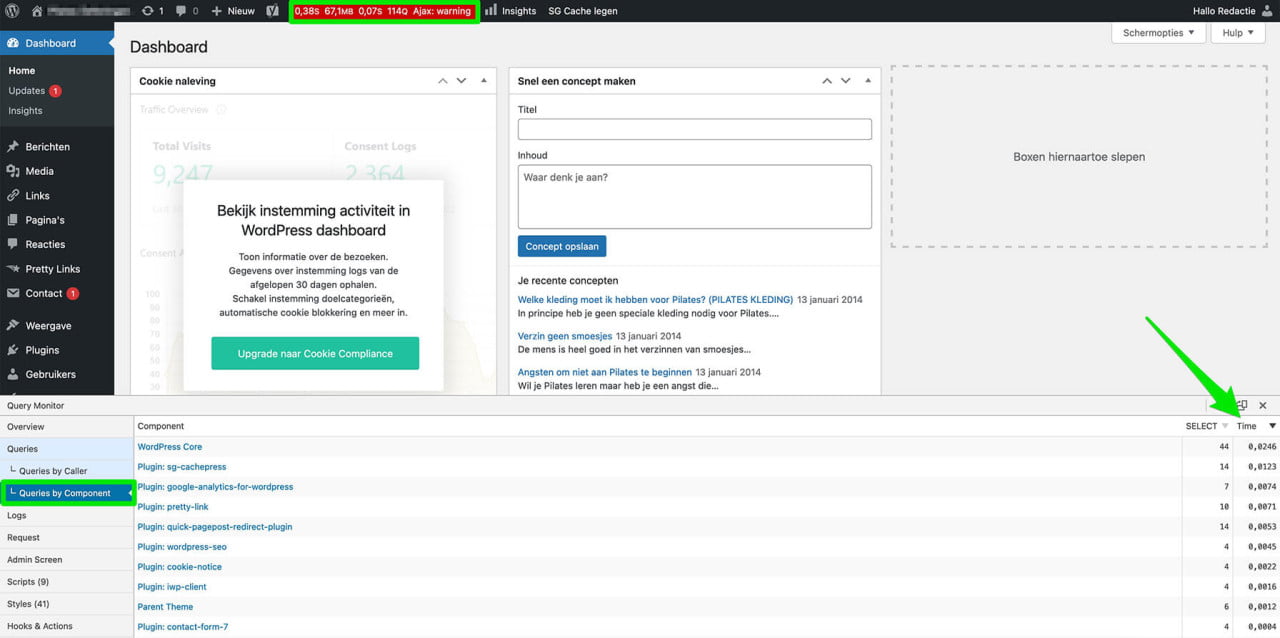 trage plugins vinden met Query monitor