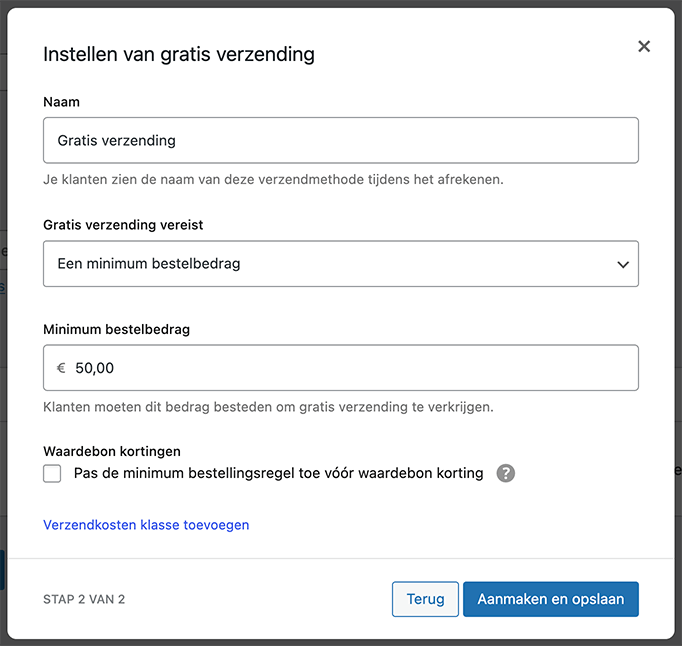 Gratis verzending instellingen in WooCommerce
