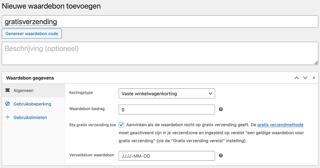 Gratis verzending instellen via een kortingscode in WooCommerce