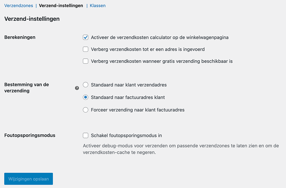 Verzend-instellingen in WooCommerce