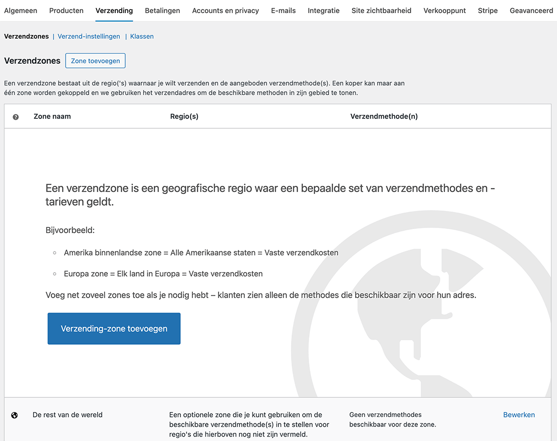 Verzending-zone toevoegen aan WooCommerce