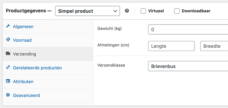 Verzendklasse per product instellen