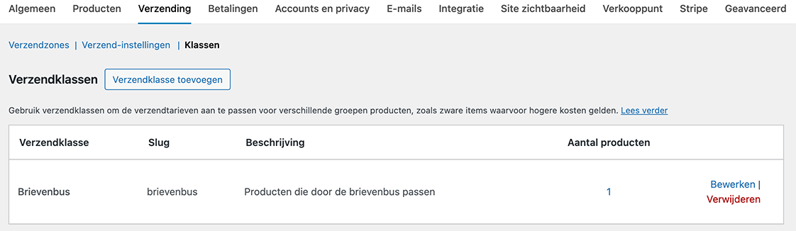 Verzendklasse toevoegen in WooCommerce