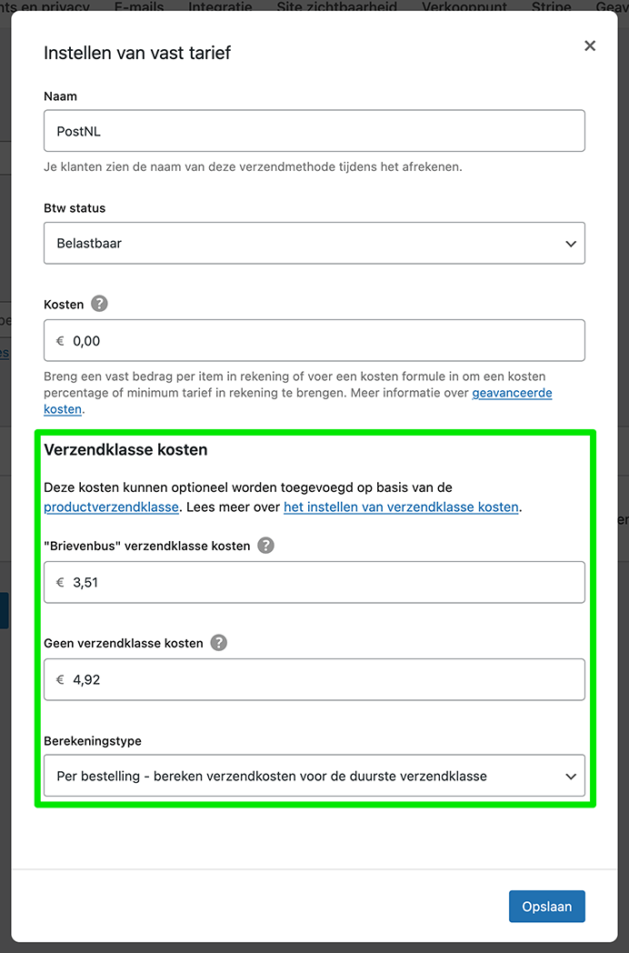 Verzendkosten instellen voor verzendklassen in WooCommerce