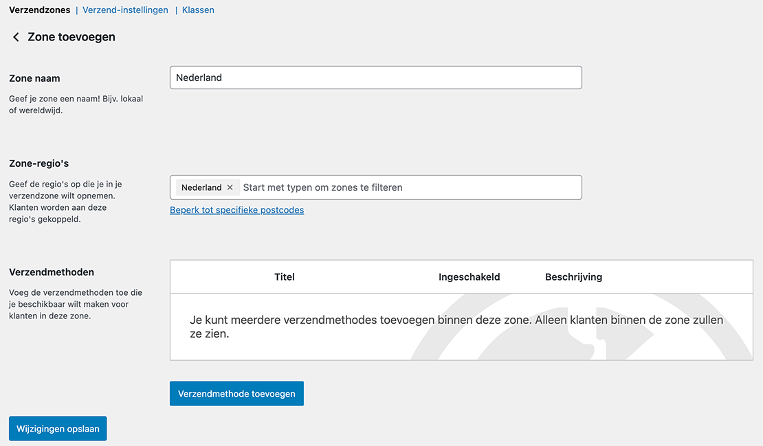 Verzendzone en verzendmethoden instellen in WooCommerce
