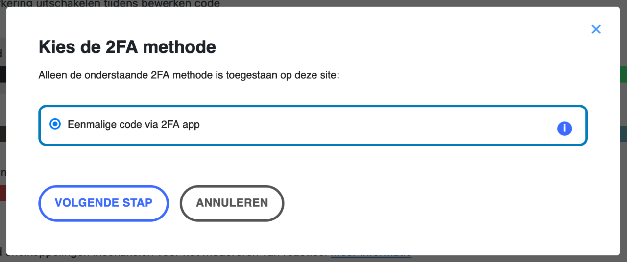 2FA methode kiezen in WordPress