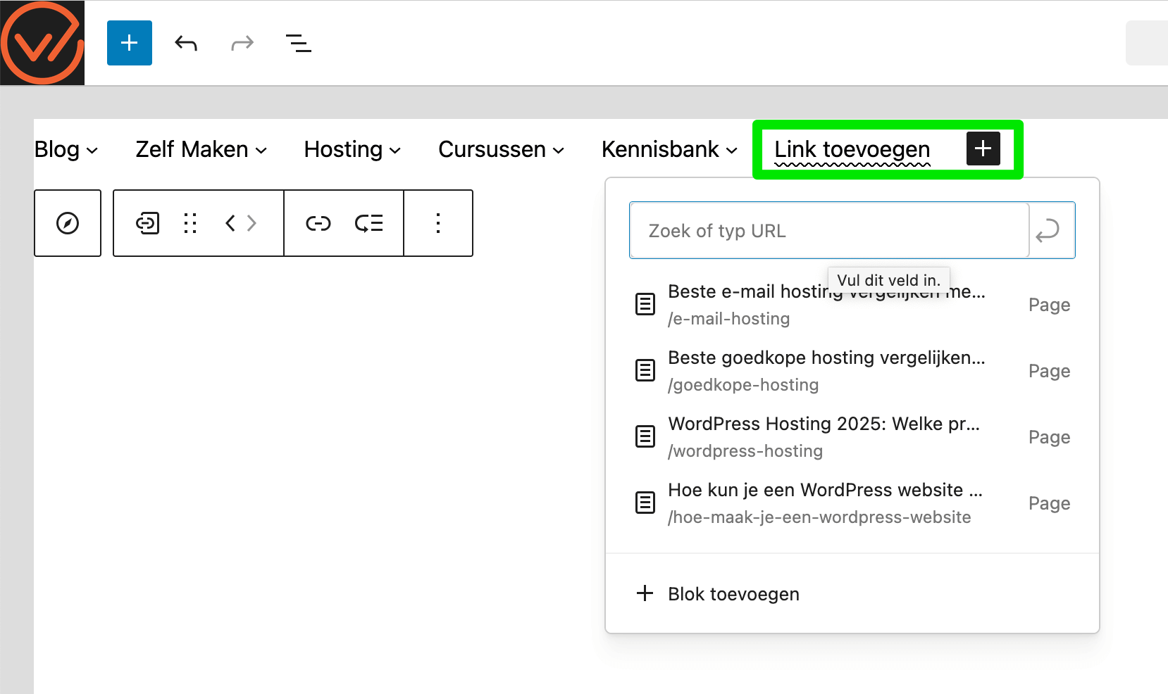 Link toevoegen aan het WordPress FSE menu