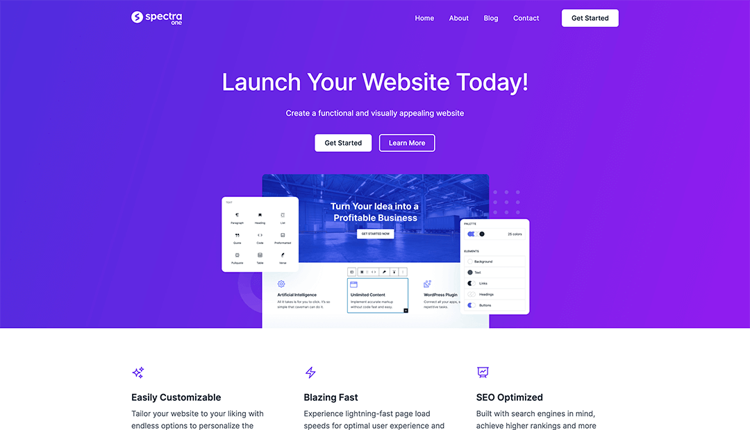 Spectra One FSE WordPress blok thema