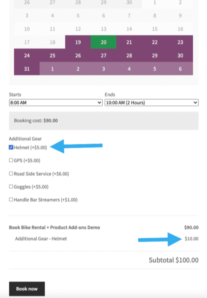 WooCommerce bookings product addons