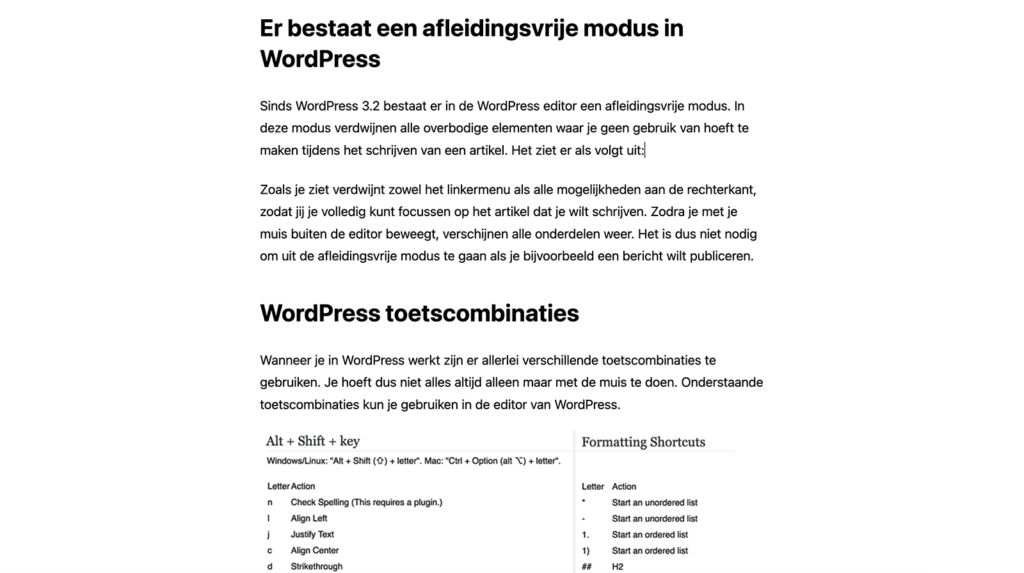 Afleidingsvrije modus in WordPress