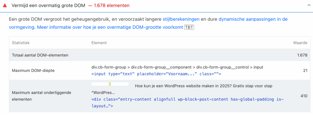 Vermijd een overmatig grote DOM